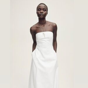 MANGO (MNG Selection) Strapless Dress with Puffed Hem, white,✨ NWT